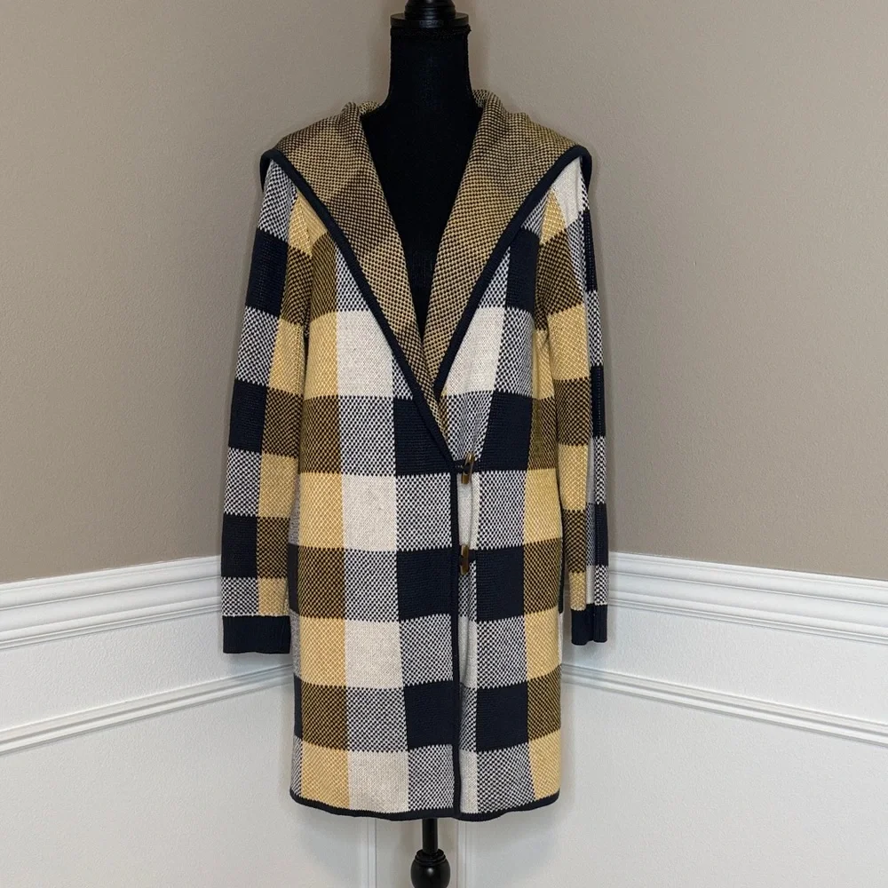 NWOT CAbi Checkered Hooded Sweater Coat, style 4229, size medium - Picture 5 of 14